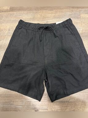 H&M Men Linen Blend Drawstring Black Shorts XS
